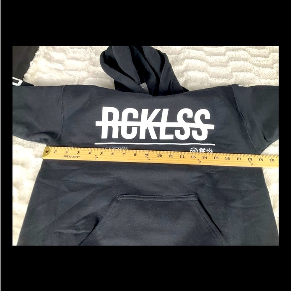 Womens Young & Reckless X Small Black Hoodie Graphic Kangaroo Pocket Sweatshirt - Picture 9 of 11